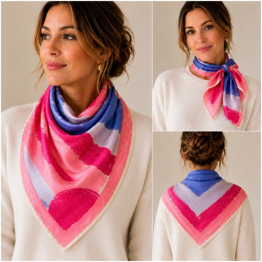 Vera Neumann Vintage Abstract Stripe Square Scarf Pink Blue Ladybug Logo 22x22